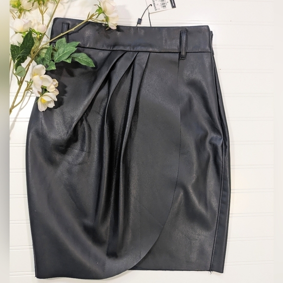 Express Dresses & Skirts - Express Black Draped Front Faux Leather Skirk NWT